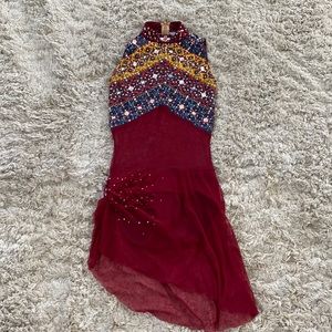 Red stone encrusted figure skating dress